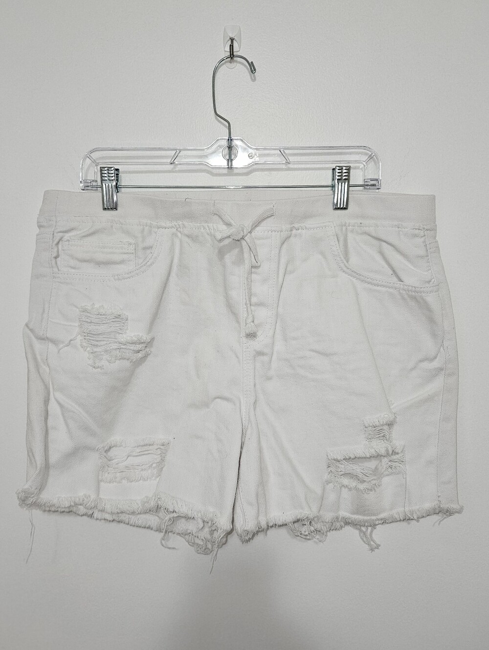 YMI Dream White Distressed Denim Jean Drawstring Shorts Size XL Stretch